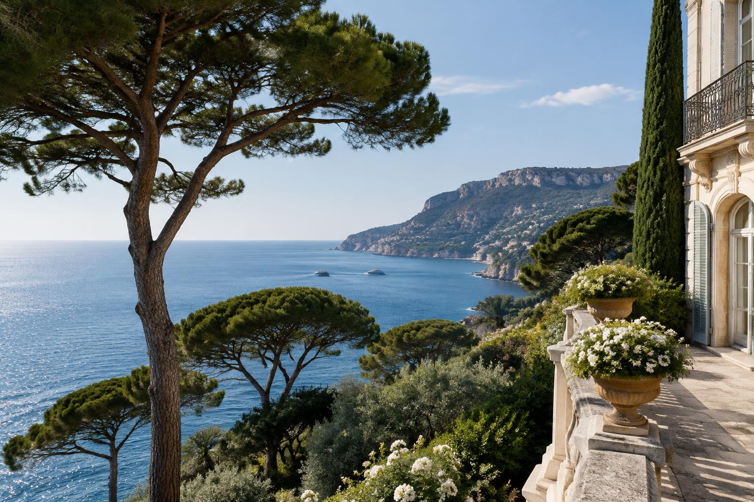 Mediterranean views from a Riviera terrace